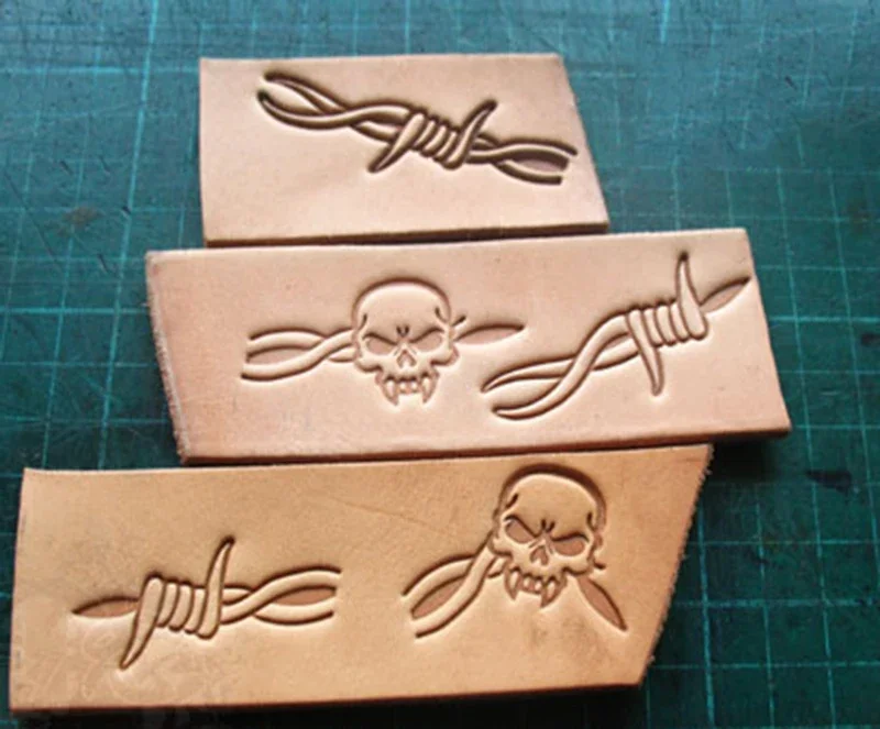 Leatherwork Patterns Free - 5pcs Thorns and skull pattern Hand-work
